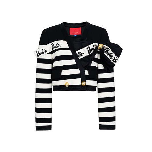 FAME Striped Beaded Big Bow Barbie Streamer Coat jacket - Tuggi