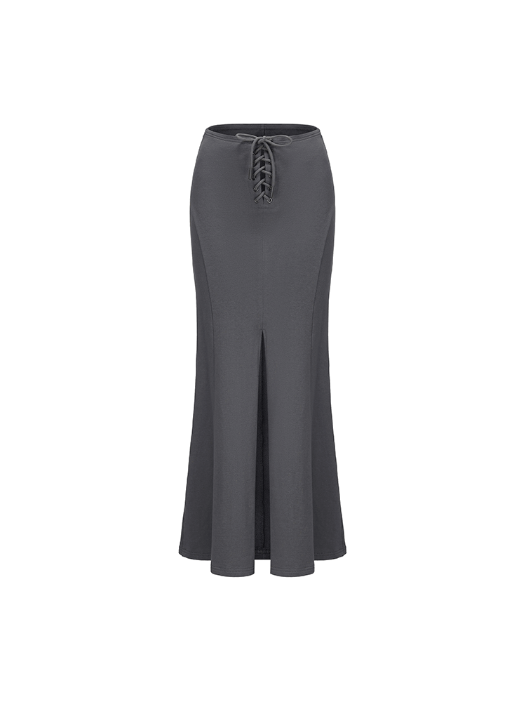 ATELIER MISS LU Cross Stray Design Front Slit Mermaid Maxi Skirt - AUTUM.