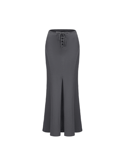ATELIER MISS LU Cross Stray Design Front Slit Mermaid Maxi Skirt - AUTUM.