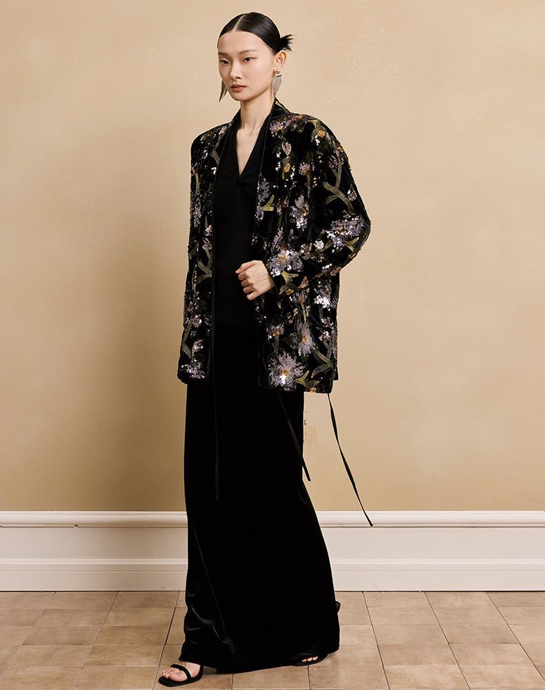 HECO velvet bottom plant embroidery sequin  JACKET - AMAYA.