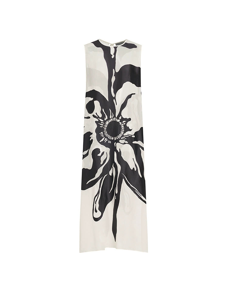 ZHUCHONGYUN Summer Ink Dot Floral Straight Sleeveless Dress--SAKI.