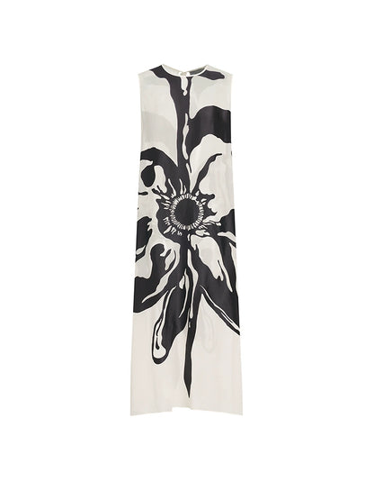 ZHUCHONGYUN Summer Ink Dot Floral Straight Sleeveless Dress--SAKI.