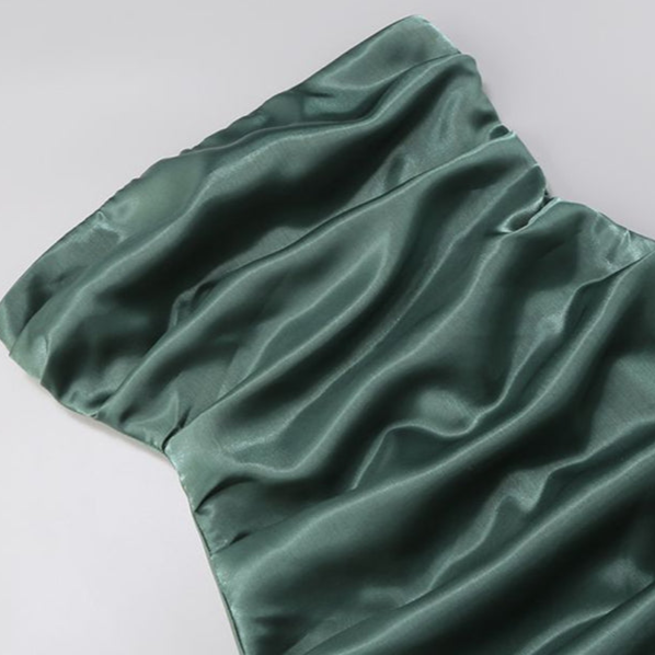 DOLLY Luxury Deep Green Big Bow Off Shoulder Tube Top Pleated Hip Date Dress-NUEL