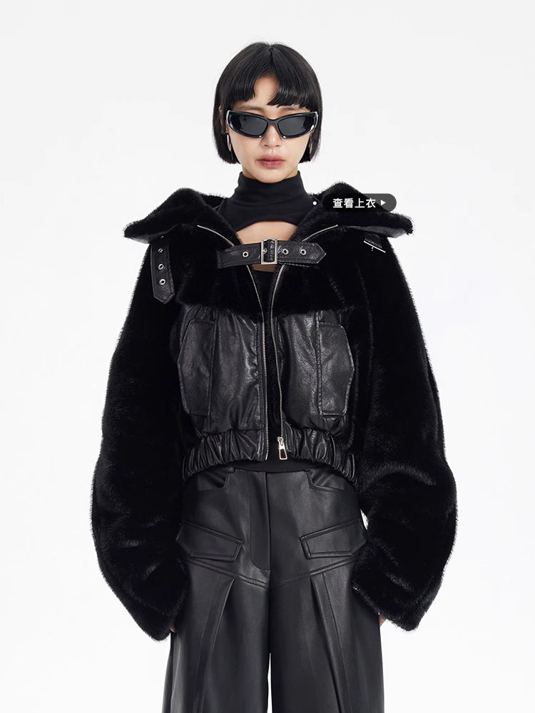 TINY IN fur short collar black coat-DANTE