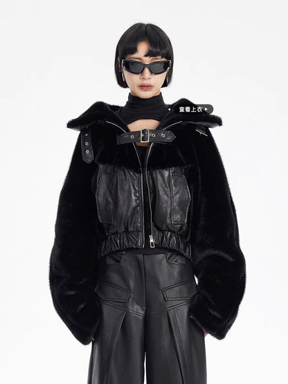 TINY IN fur short collar black coat-DANTE