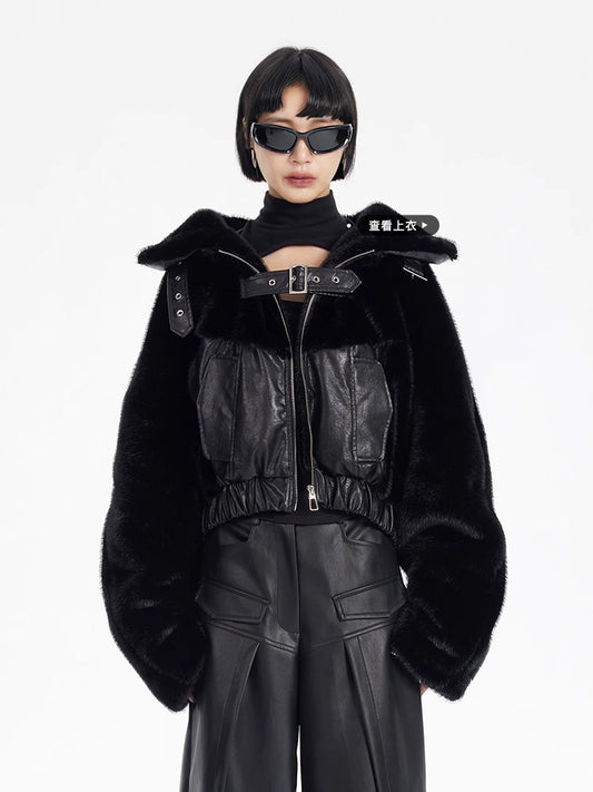 TINY IN fur short collar black coat-DANTE