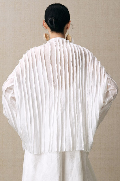 ZHUCHONGYU white loose pleated top and pant outfit set--SOUSOU.