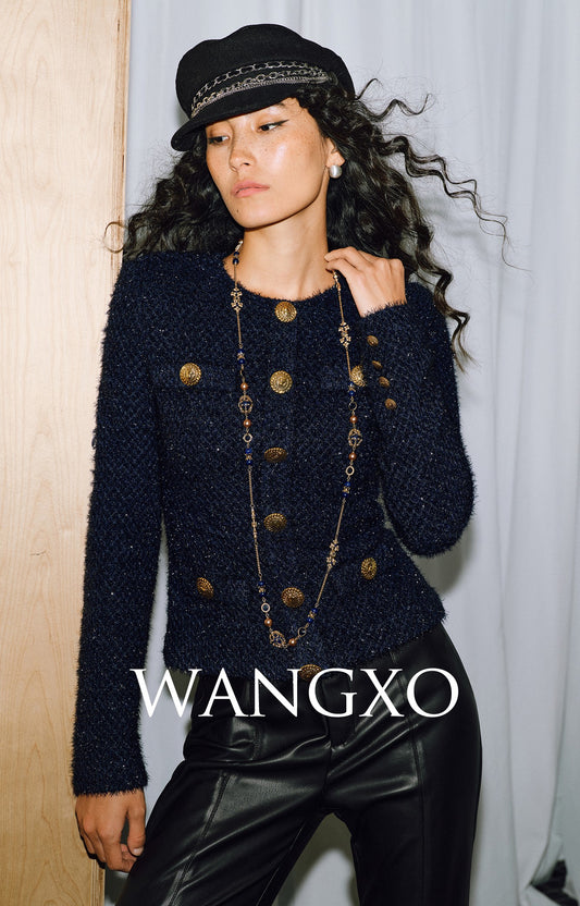 WANGXO |Wool Yarn Weave Waist Cropped Jacket- RAYA.