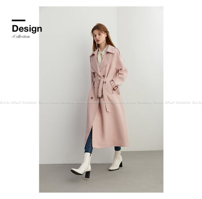 fall Autumn pink old money style double-breasted trench coat - Mala