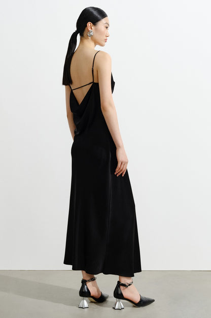 COMME MOI  Women's Black Acetate Open Back Dress - LEAH.