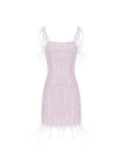 Wardrobes by Chen Elegant Purple Embroidered Beads Feather Dress-Cassie