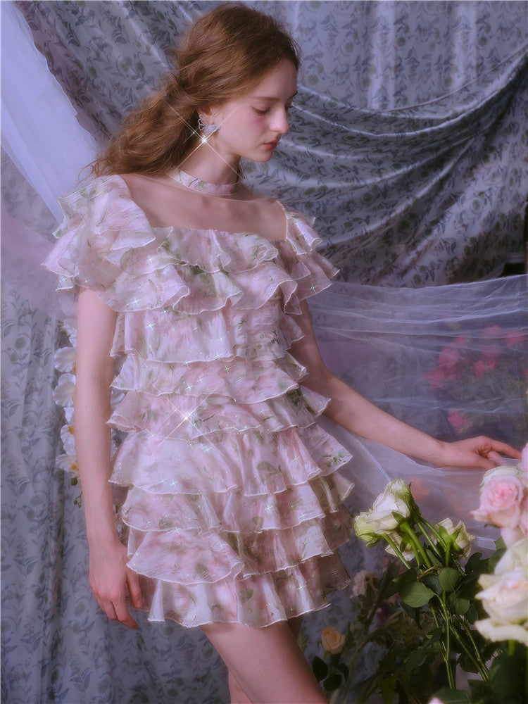 Wardrobes by Chen Elegant Short Sleeve Flower Print Party Short Dress-Dami