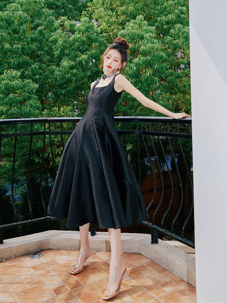 Dolly Elegant Retro Style Square Collar Sleeveless High Waist Formal Dinner Dress- DARANA