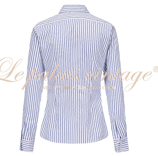 Le Palais Vintage Slim Woolen Vest + Long Sleeve Stripped Shirt + Long Wide Leg Pants-LIM