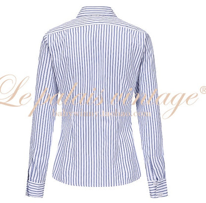 Le Palais Vintage Slim Woolen Vest + Long Sleeve Stripped Shirt + Long Wide Leg Pants-LIM