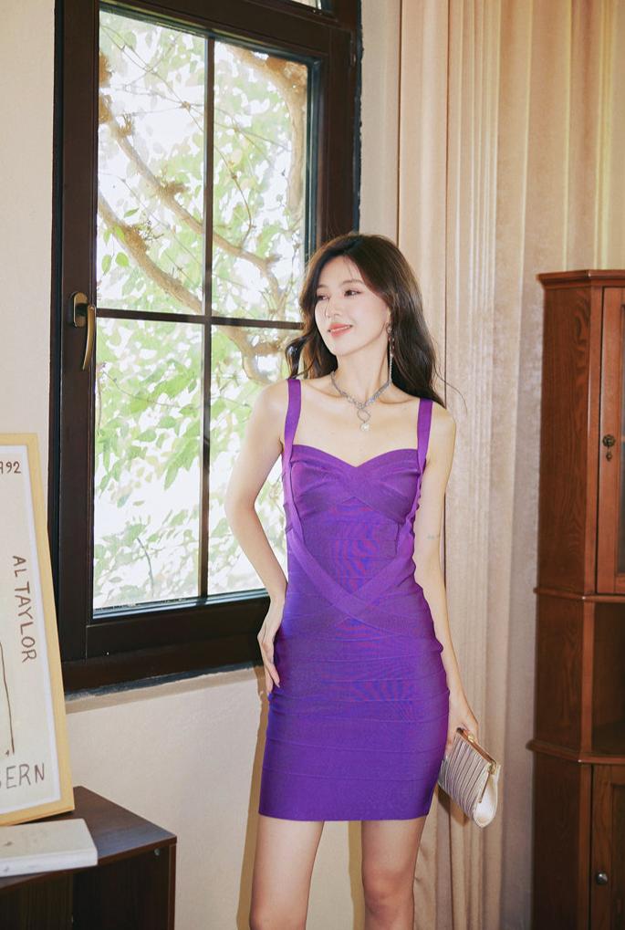 DOLLY Elegant V-Neck Sleeveless High Waist Knitted Midi Suspender Dress-PUNA