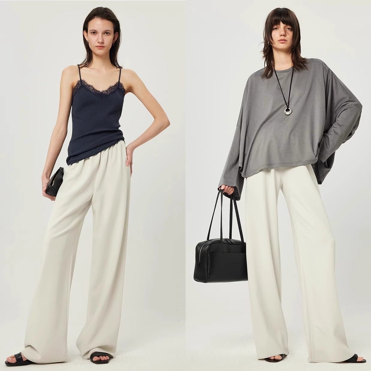 NOTHING WRITTEN  triacetate wrinkle long leg one-piece air pants-IRIS.