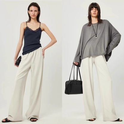 NOTHING WRITTEN  triacetate wrinkle long leg one-piece air pants-IRIS.