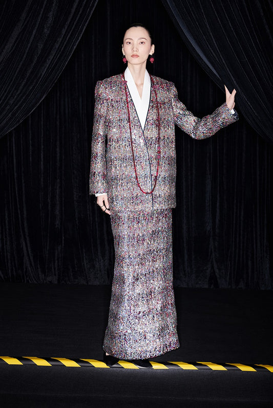 M essential Ma Kai designer Yao Ye embroidered deep V-neck straight suit - FAY.