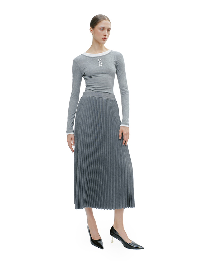 YES BY YESIR round neck slim long-sleeved top - KNIGHTS.