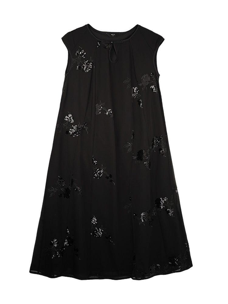 HECO Chinese Style Water Drop Neck Shoulder Embroidered Dress - SWEAT.