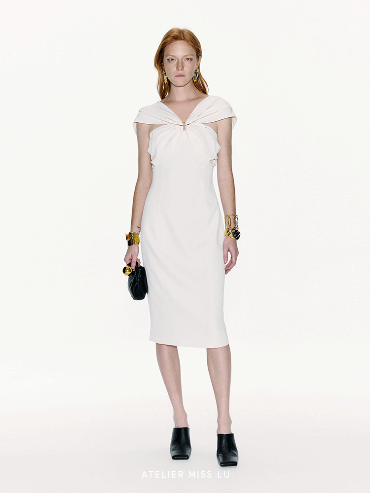 ATELIER MISS LU Metallic Ring Stitching Design Slim Fit - SNOW.