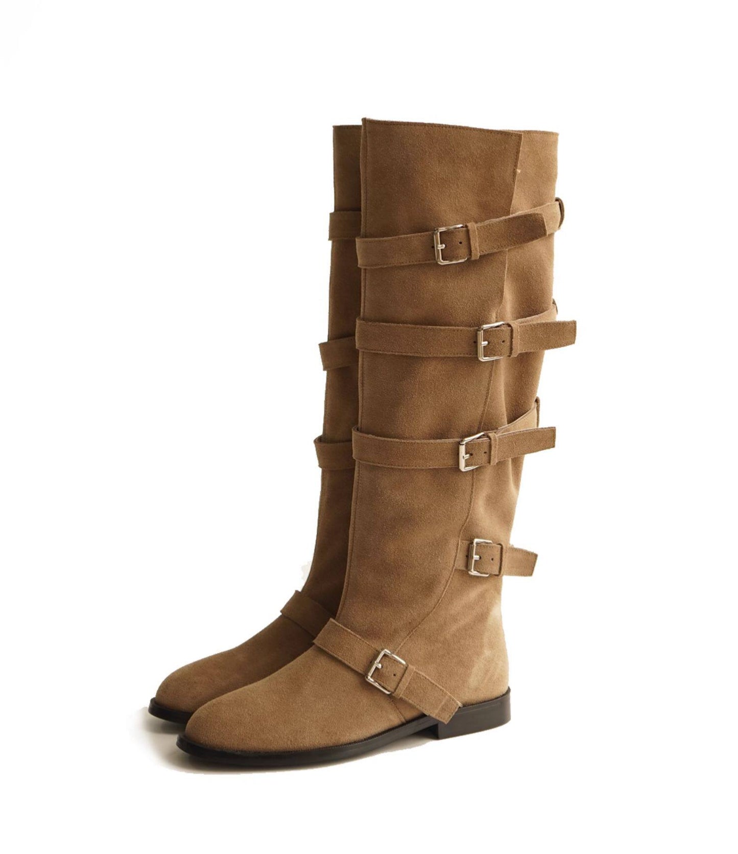 B-FEI belt buckle high-top leather women's fashion boots.