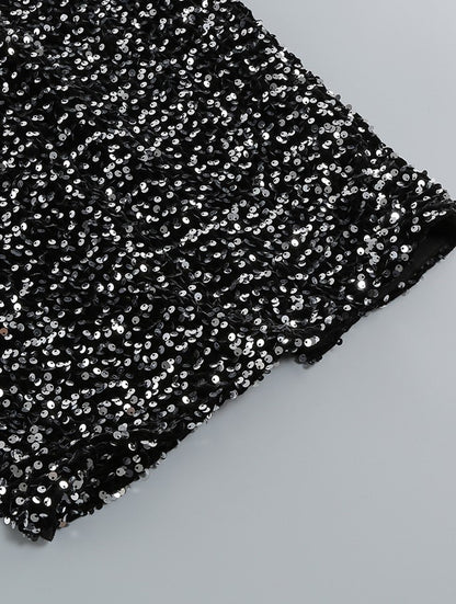 DOLLY Elegant Retro Style Crew Neck Long Sleeve Sequin Long Banquet Dress-TANIA