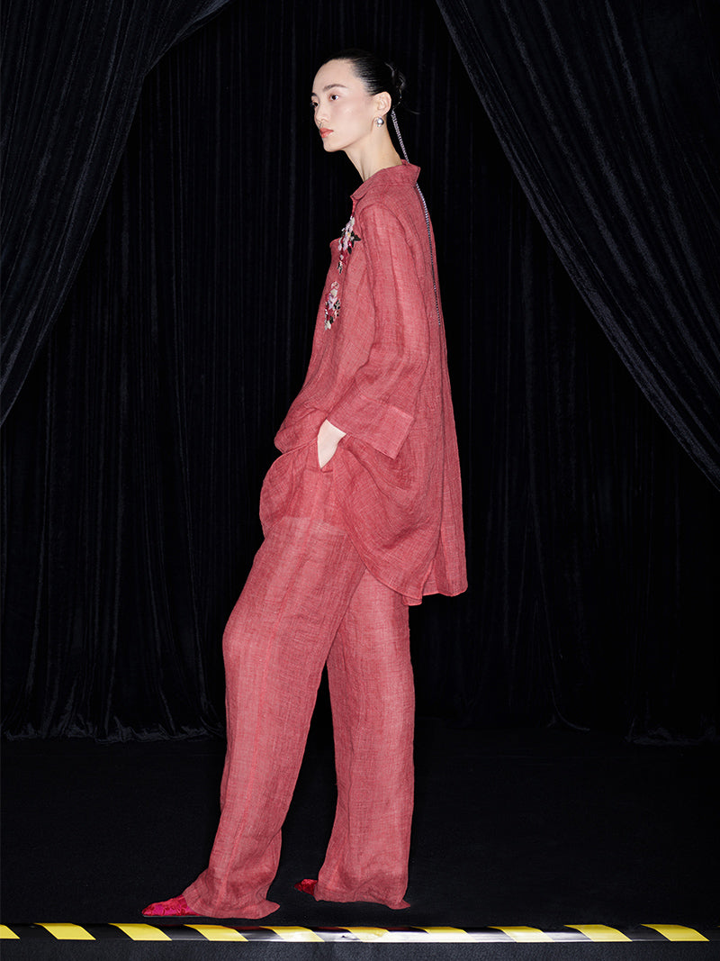 M essential Mackay designer 3D embroidered long shirt pant set - grace.