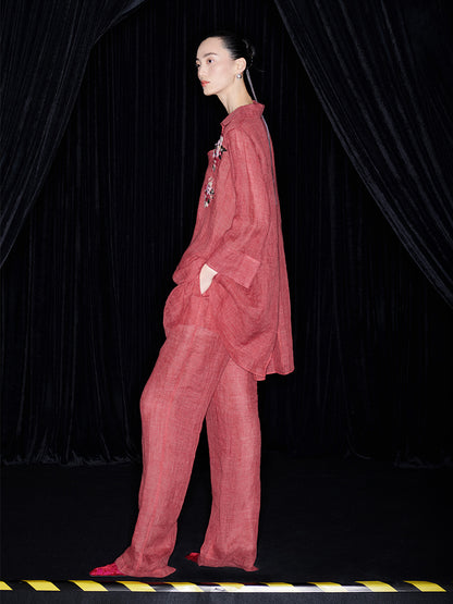 M essential Mackay designer 3D embroidered long shirt pant set - grace.