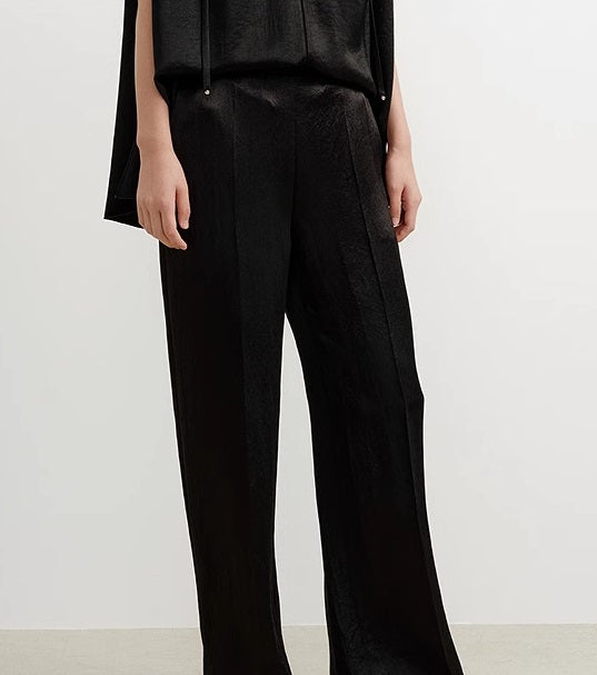 COMME MOI Summer Women's Black Satin Straight Pants - ADELINE.