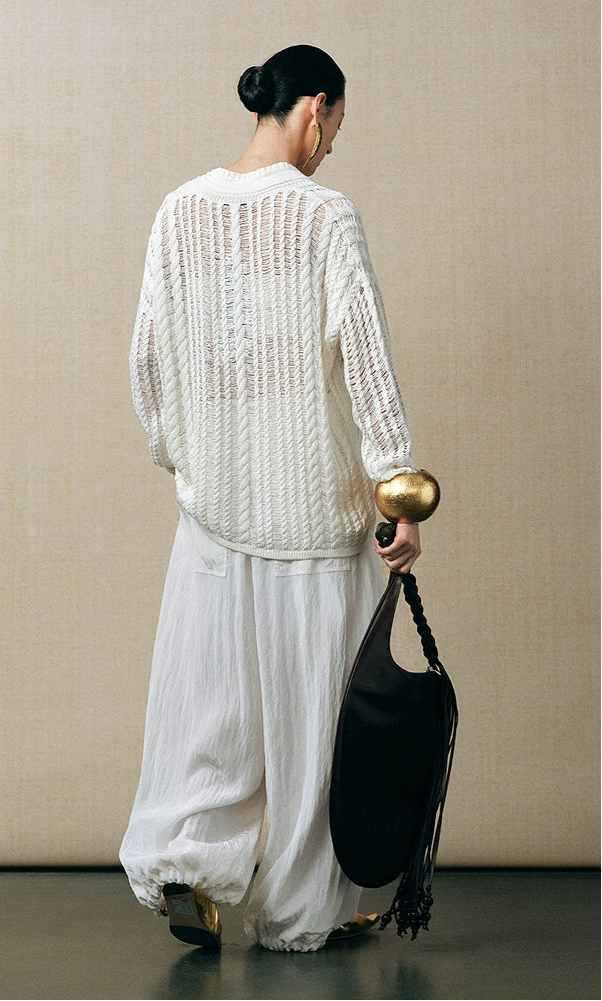 ZHUCHONGYUN knitted twist pattern white long-sleeved shirt-DRAGNE.