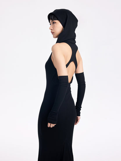 TINY IN sexy hooded backless two-tone fishtail women's dress -ROT