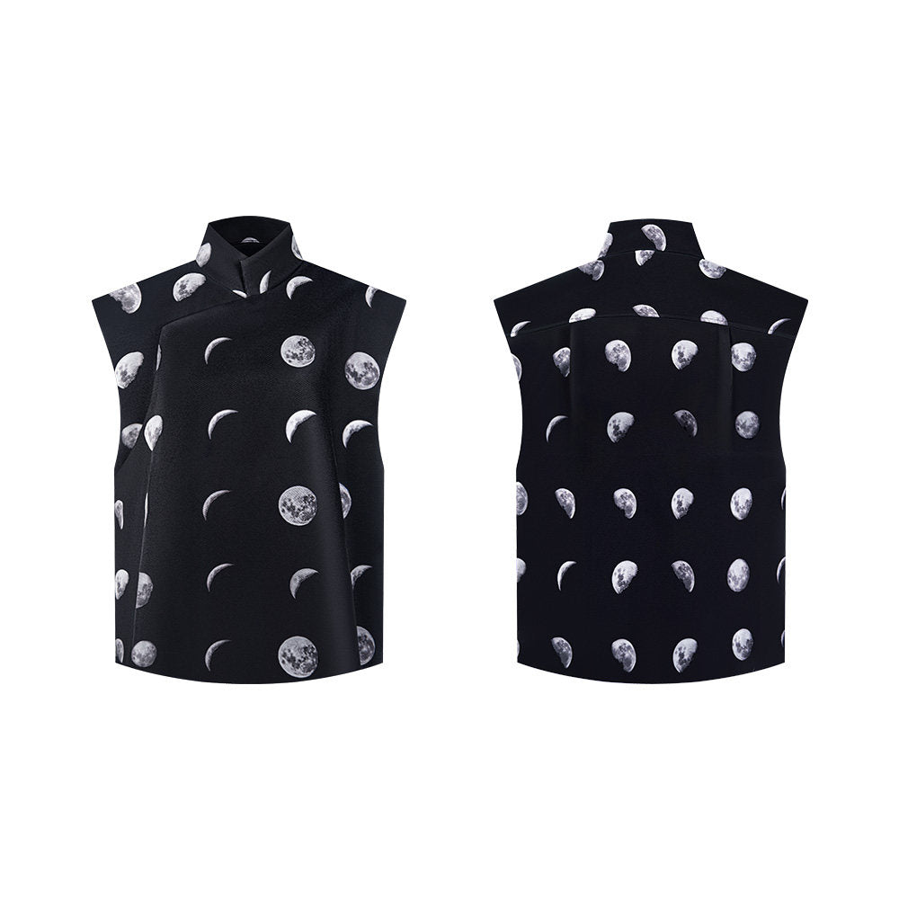 TUYUE moon print elegant stand-up collar silhouette vest- DONAVAN.