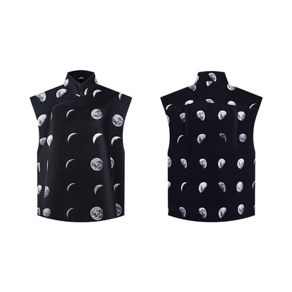 TUYUE moon print elegant stand-up collar silhouette vest- DONAVAN.