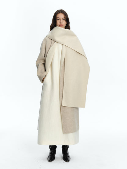 SERRER ivory two-tone shawl reversible wool coat - MARCUS.