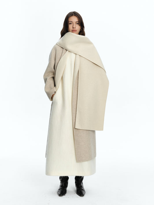 SERRER ivory two-tone shawl reversible wool coat - MARCUS.