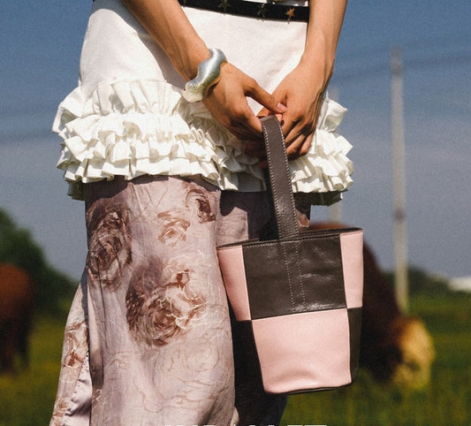 IUBALLET Sugar Cube Contrast Splicing Vegetable Bucket Bag - GLARING.