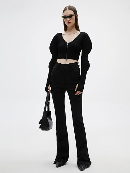 ANNAKIKI 3D Wave Sleeve L-Neck Knit top -KITAGAWA.