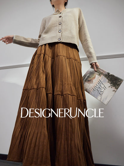 DGU "Lanmo" black high-waisted new pleated long skirt looks slim and versatile - Charles.