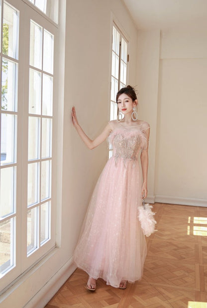 DOLLY Elegant Off Shoulder Sleeveless Embroidery Long Tutu Dress-IMOGEN