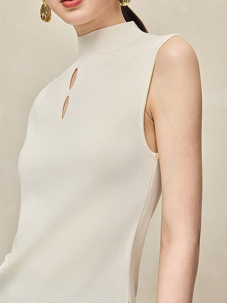 HECO Asymmetrical Wool Blend Sleeveless Mock Neckline Top- CHOOSE.