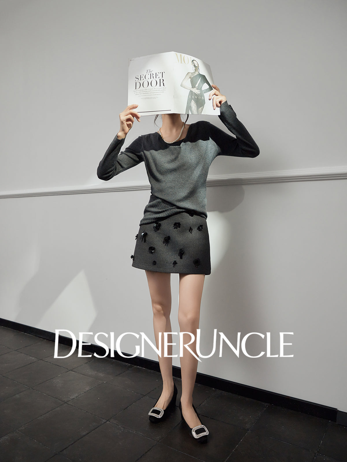 DGU "Ye Ni" gray wool knitted sweater versatile commuter slimming design top - Dylan.