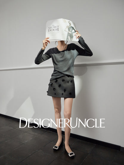 DGU "Ye Ni" gray wool knitted sweater versatile commuter slimming design top - Dylan.