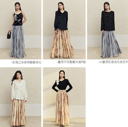 HECO tie-dye chiffon pleated long gray brown skirt women - all.