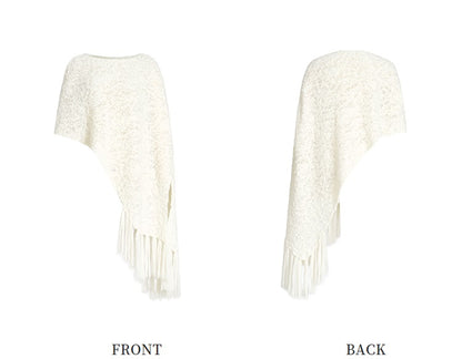 ZHUCHONGYUN crew neck edelweiss fringed knit cover-up shawl jacket-BROCADE.