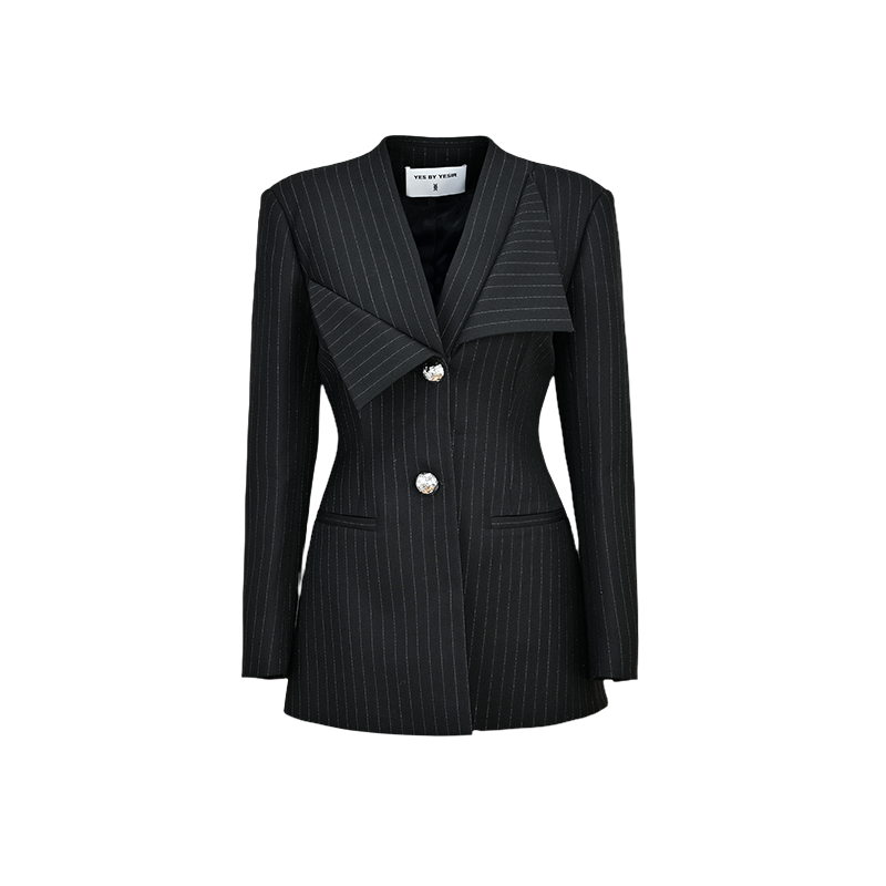 YES BY YESIR  deconstructed collar vertical striped pant suit - BLUSH.