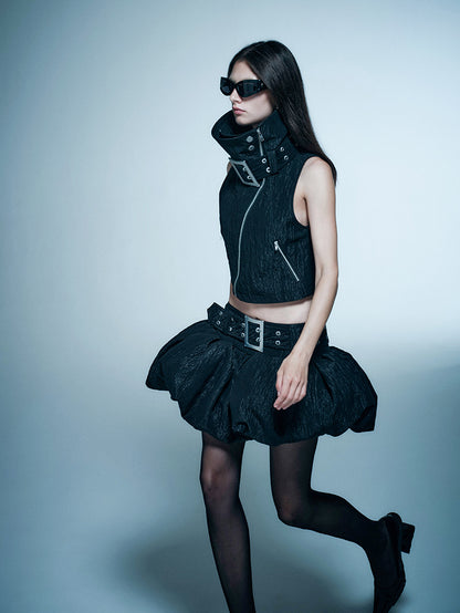 ANNAKIKI model functional stand-up collar buckle vest-KELLY