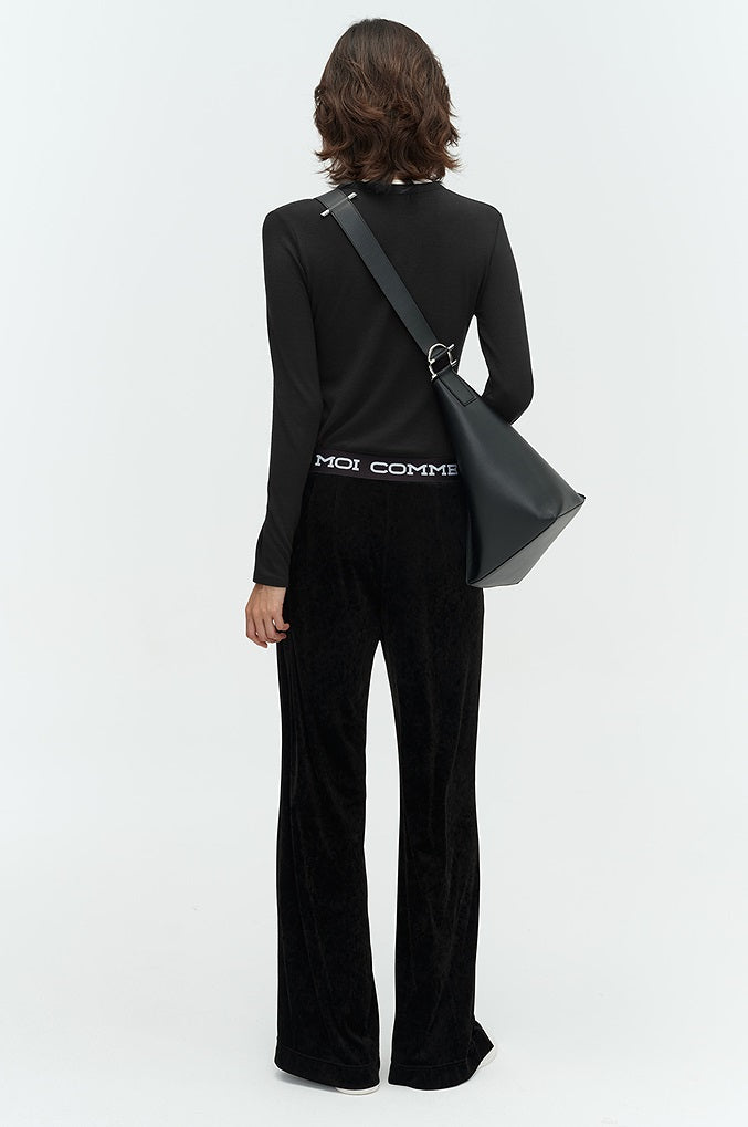 COMME MOI Lu Yan designer new women's velvet acetate logo wide-leg pants - FEEL.