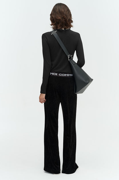 COMME MOI Lu Yan designer new women's velvet acetate logo wide-leg pants - FEEL.